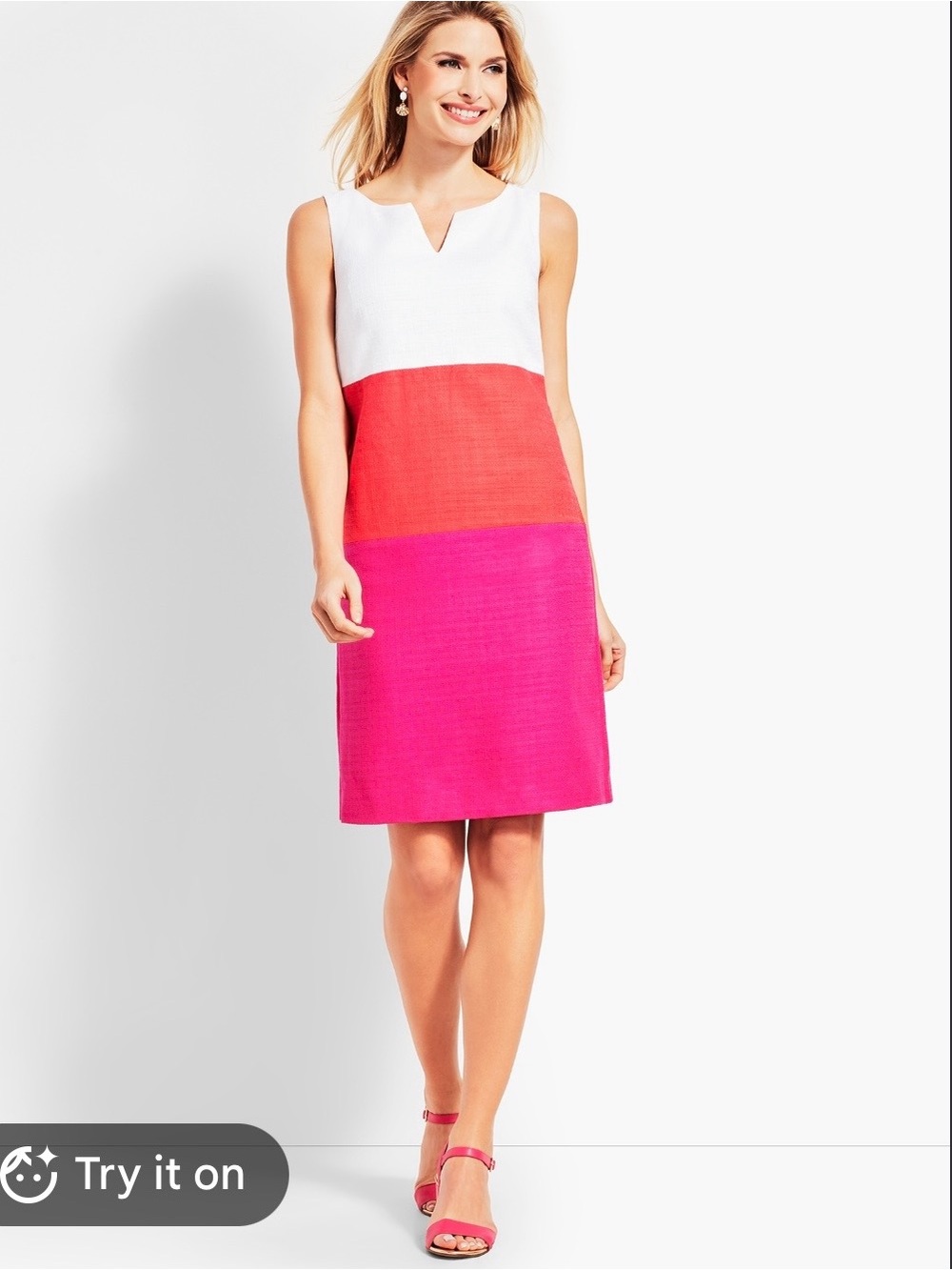 Trina Turk White, Coral & Hot Pink Colorblock Sleeveless Shift Dress